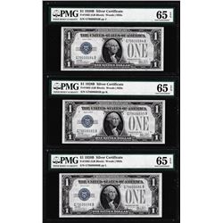 (3) Consecutive 1928B $1 Silver Certificate Notes Fr.1602 PMG Gem Uncirculated 65EPQ