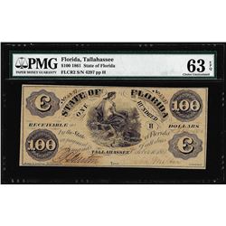 1861 $100 State of Florida Tallahassee Cr.2 Obsolete Note PMG Ch. Uncirculated 63EPQ