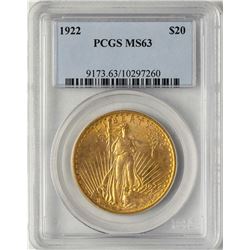 1922 $20 St. Gaudens Double Eagle Gold Coin PCGS MS63