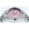 Image 4 : Rolex Ladies Stainless Steel Pink Diamond & Emerald Datejust Wristwatch