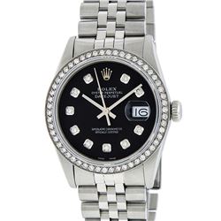 Rolex Men's Stainless Steel Black Diamond 36MM Datejust Wristwatch