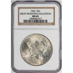 1922 $1 Peace Silver Dollar Coin NGC MS65