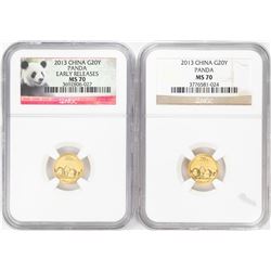 Lot of (2) 2013 China 20 Yuan Panda Gold Coins NGC MS70