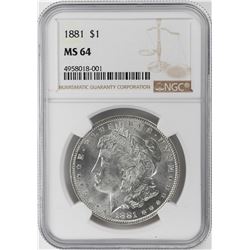 1881 $1 Morgan Silver Dollar Coin NGC MS64