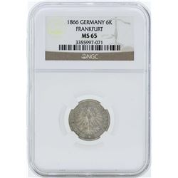 1866 Germany Frankfurt 6 Kreuzer Coin NGC MS65