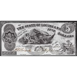 1862 $5 The State of Louisiana Baton Rouge Obsolete Note