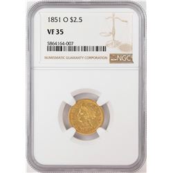 1851-O $2 1/2 Liberty Head Quarter Eagle Gold Coin NGC VF35