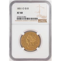1851-O $10 Liberty Head Eagle Gold Coin NGC XF40