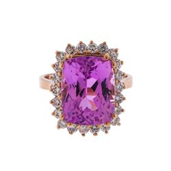 14KT Rose Gold 11.42 ctw Kunzite and Diamond Ring