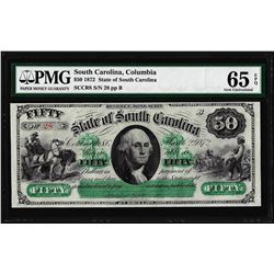 1872 $50 State of South Carolina Obsolete Note PMG Gem Uncirculated 65EPQ Low Serial