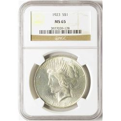 1923 $1 Peace Silver Dollar Coin NGC MS65