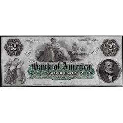 1800's $2 Bank of America Rhode Island Obsolete Note