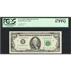 1988 $100 Federal Reserve STAR Note New York Fr.2172-B* PCGS Superb Gem New 67PPQ