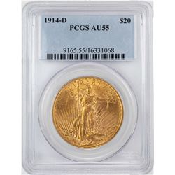 1914-D $20 St. Gaudens Double Eagle Gold Coin PCGS AU55
