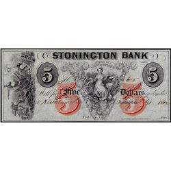 1862 $5 The Stonington Bank Connecticut Obsolete Bank Note
