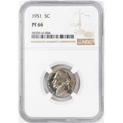 1951 Proof Jefferson Nickel Coin NGC PF66