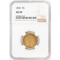 1835 $5 Classic Head Half Eagle Gold Coin NGC AU50