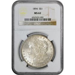 1894 $1 Morgan Silver Dollar Coin NGC MS62