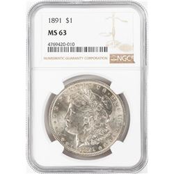 1891 $1 Morgan Silver Dollar Coin NGC MS63