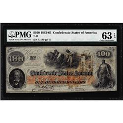 1862 $100 Confederate States of America Note T-41 PMG Choice Uncirculated 63EPQ