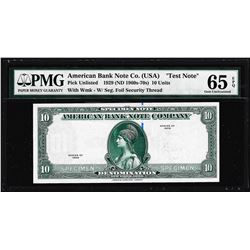 1929 10 Unit American Bank Note Co. "Test Note" PMG Gem Uncirculated 65EPQ