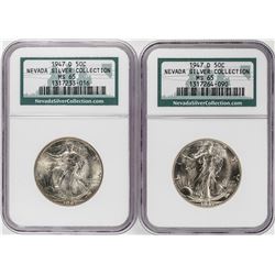 Lot of (2) 1947-D Walking Liberty Half Dollar Coins NGC MS65