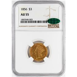 1856 $3 Indian Princess Head Gold Coin NGC AU55 CAC