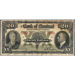 1938 $20 The Bank of Montreal Canada Note