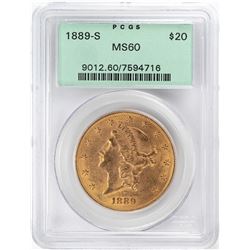 1889-S $20 Liberty Head Double Eagle Gold Coin PCGS MS60 OGH