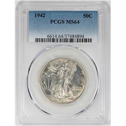 1942 Walking Liberty Half Dollar Coin PCGS MS64