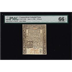 June 1, 1780 Connecticut 9 Pence Colonial Note Fr. CT-226 PMG Gem Uncirculated 66EPQ