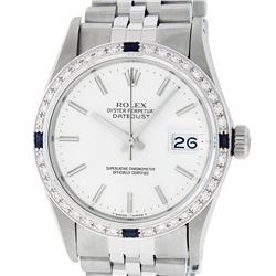 Rolex Men's Stainless Steel Silver Index Diamond & Sapphire 36MM Datejust Wristwatch