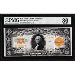 1922 $20 Gold Certificate Note Fr.1187 PMG Very Fine 30