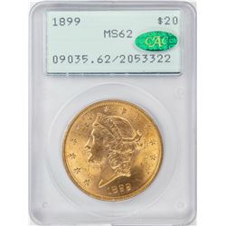 1899 $20 Liberty Head Double Eagle Gold Coin PCGS MS62 CAC Old Rattler Holder