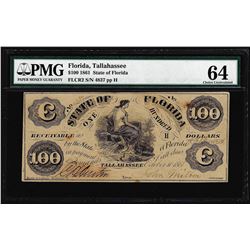 1861 $100 State of Florida Tallahassee Cr.2 Obsolete Note PMG Choice Uncirculated 64