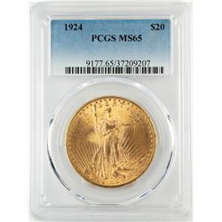 1924 $20 St. Gaudens Double Eagle Gold Coin PCGS MS65