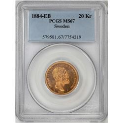 1884-EB Sweden 20 Kroners Gold Coin PCGS MS67