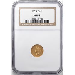 1855 Type 2 $1 Indian Princess Head Gold Dollar Coin NGC AU53