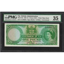 1962 Fiji British Administration 1 Pound Note Pick# 53e PMG Choice Very Fine 35