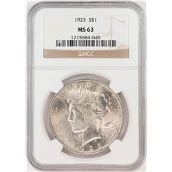 1923 $1 Peace Silver Dollar Coin NGC MS63