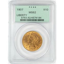 1907 $10 Liberty Head Eagle Gold Coin PCGS MS62