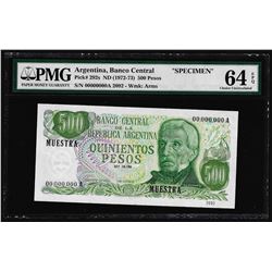 1972-73 Argentina 500 Pesos Banco Central Specimen Note PMG Choice Uncirculated 64EPQ