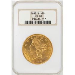 1898-S $20 Liberty Head Double Eagle Gold Coin NGC MS60