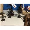Image 2 : 2 WROUGHT IRON CANDLE HOLDERS & WOODEN ORNAMENT
