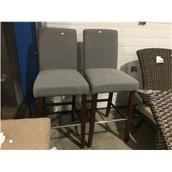 SET OF 2 GREY UPHOLSTERED BAR CHAIRS (SEAT 29"H TOTAL 45" H)