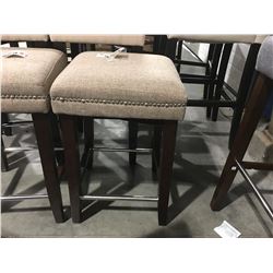 BEIGE UPHOLSTERED STOOL 24" WITH SILVER ACCENT