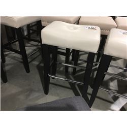 CREAM LEATHER UPHOLSTERED BAR STOOL (RECTANGLE) SEAT HEIGHT 30"