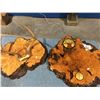 Image 1 : BURL CLOCK WITH BAROMETER AND BURL WITH MOUNTED HORNS (PIECES ARE APPROX 23" W ON CLOCK & APPROX