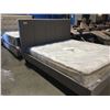 Image 1 : KING SIZE BEIGE UPHOLSTERED PADDED BED FRAME WITH WOODEN LEGS (HEADBOARD/FOOTBOARD & RAILS)
