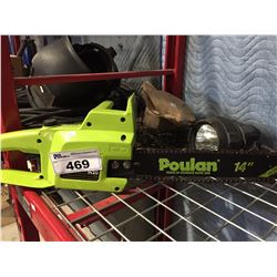 POULAN 14" ELECTRIC CHAINSAW, WORKLIGHT & EXTRA SAWBLADE